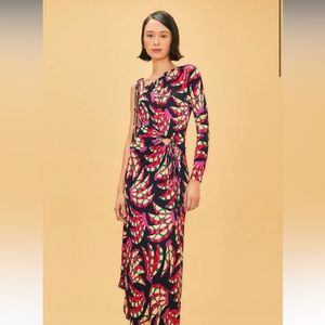 NWT FARM Rio Black Banana Dots One Shoulder Midi Dress XL